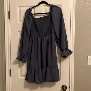 SheIn women’s shirted ruffle long sleeve mini dress square neck flowy A line-L